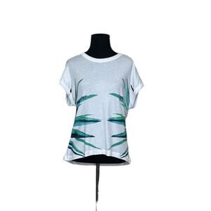 Chasor white green print cap sleeves oversized t shirt size Small